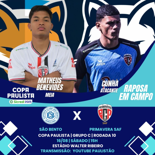 Cunha e Matheus Benevides são relacionados pelo Primavera para enfrentar o São Bento, pela Copa Paulista