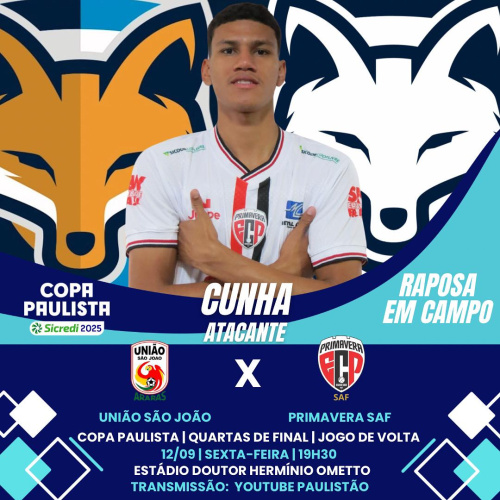 Cunha está relacionado pelo Primavera, pela volta das quartas de final da Copa Paulista 2025