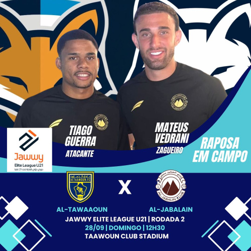 Mateus Vedrani e Tiago Guerra jogam pelo Al-Jabalain neste domingo (28), confira