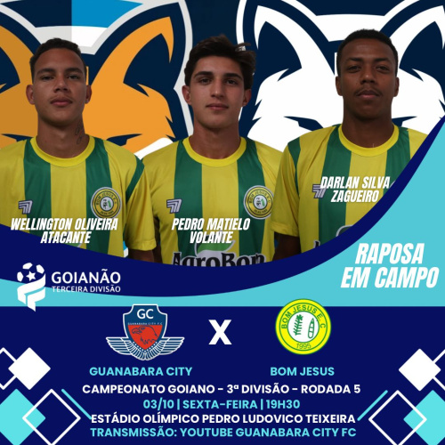 Bom Jesus de Darlan Silva, Pedro Matielo e Wellington, enfrenta Guanabara City de Erick Lacerda