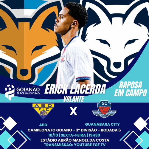 Erick Lacerda pode atuar pelo Guanabara City, contra o ABD, pela 3ª divisão goiana nesta sexta (10)
